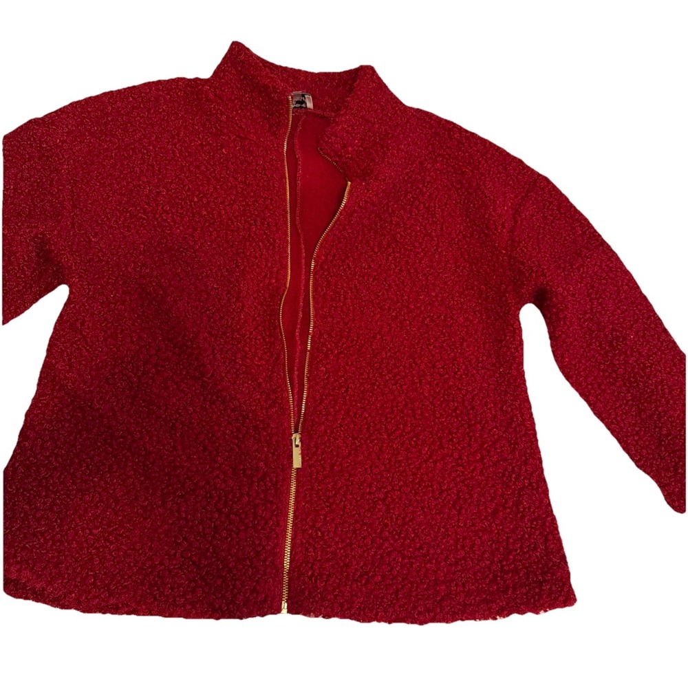Anne Klein Red Textured‎ Bouclé Zip Up Jacket Women's Size M Cozy Chic      4068